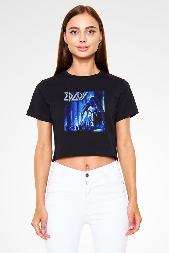 Edguy Siyah Crop Top Tişört