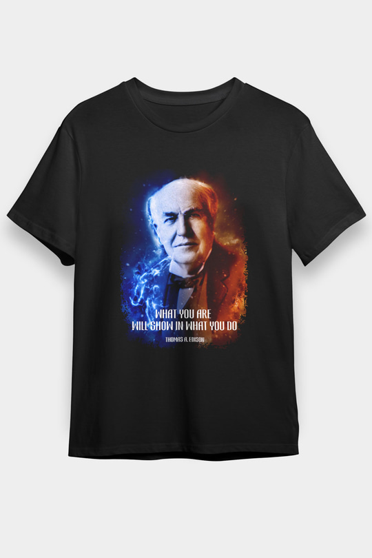 Edison Alıntı Baskılı Unisex Siyah Tişört - Tshirt