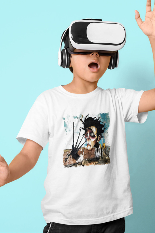 Edward Scissorhands Baskılı Beyaz Unisex Çocuk Tişört
