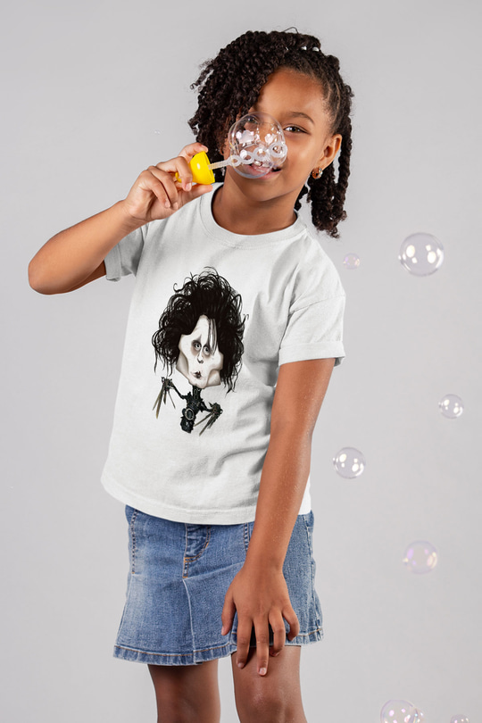 Edward Scissorhands Baskılı Beyaz Unisex Çocuk Tişört