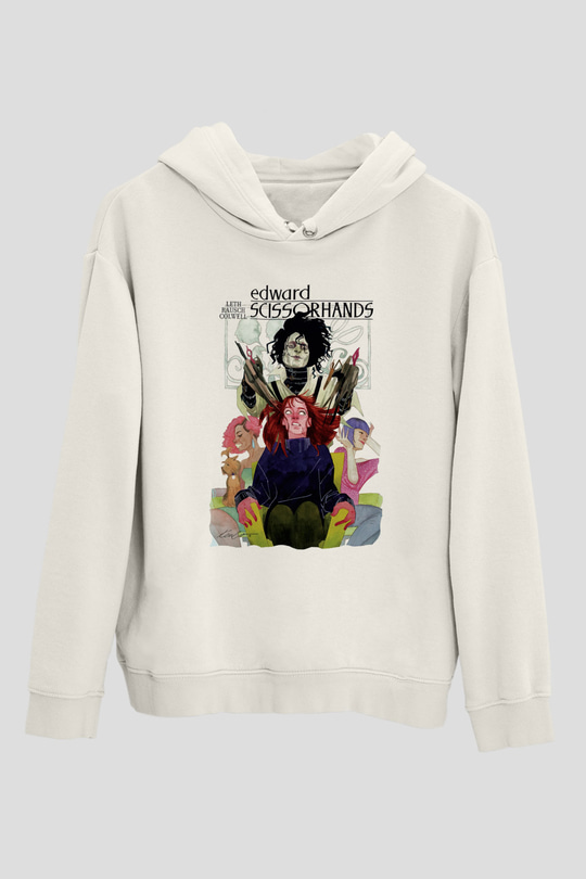 Edward Scissorhands Beyaz Unisex Kapşonlu Sweatshirt