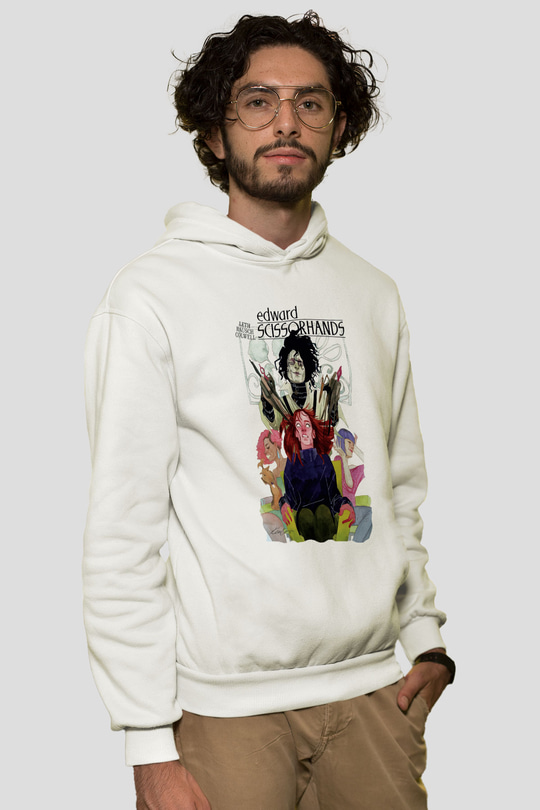 Edward Scissorhands Beyaz Unisex Kapşonlu Sweatshirt