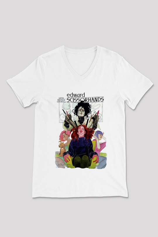 Edward Scissorhands Beyaz Unisex V Yaka Tişört