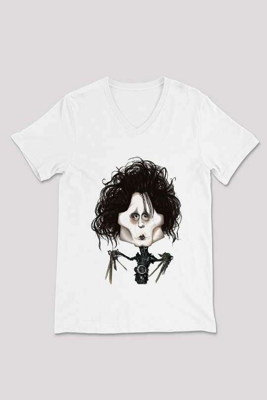 Edward Scissorhands Beyaz Unisex V Yaka Tişört
