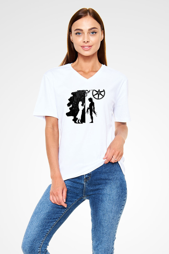 Edward Scissorhands Beyaz Unisex V Yaka Tişört