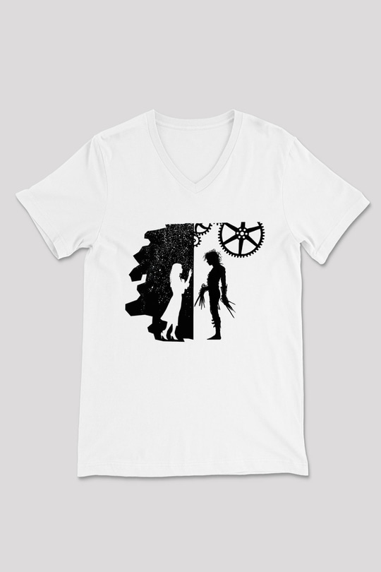 Edward Scissorhands Beyaz Unisex V Yaka Tişört