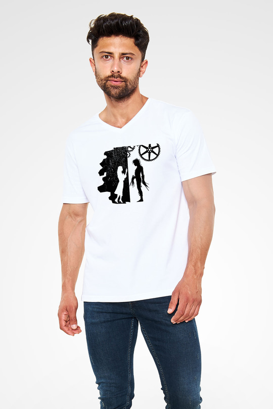 Edward Scissorhands Beyaz Unisex V Yaka Tişört