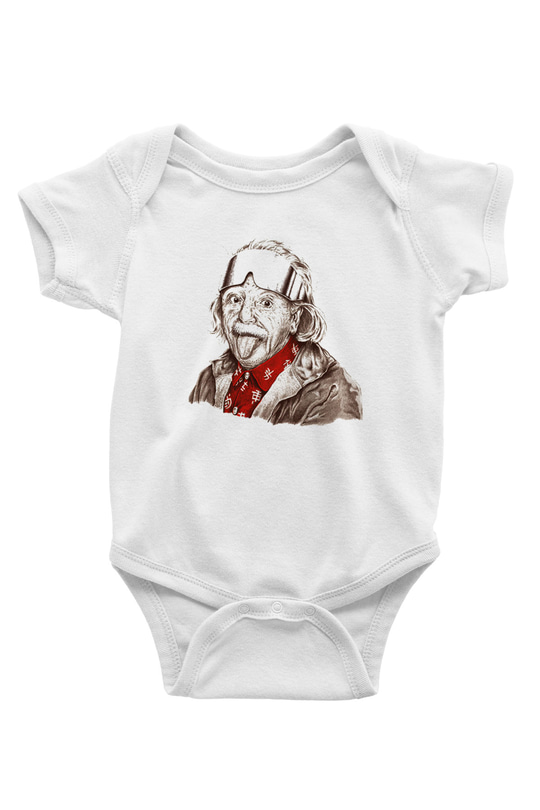 Einstein Baskılı Beyaz Unisex Bebek Body - Zıbın