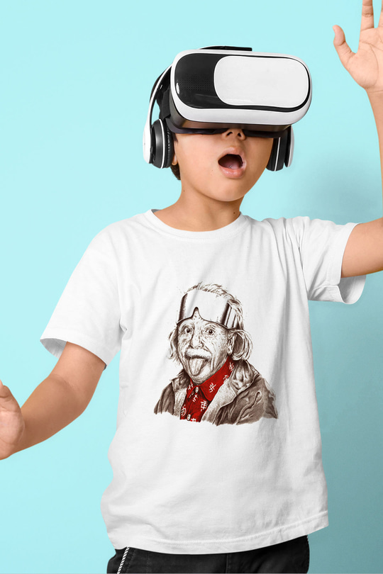 Einstein Baskılı Beyaz Unisex Çocuk Tişört