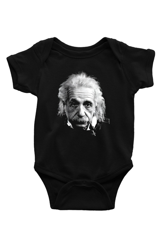 Einstein Baskılı Siyah Bebek Body - Zıbın