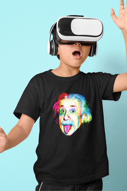 Einstein Baskılı Siyah Unisex Çocuk Tişört