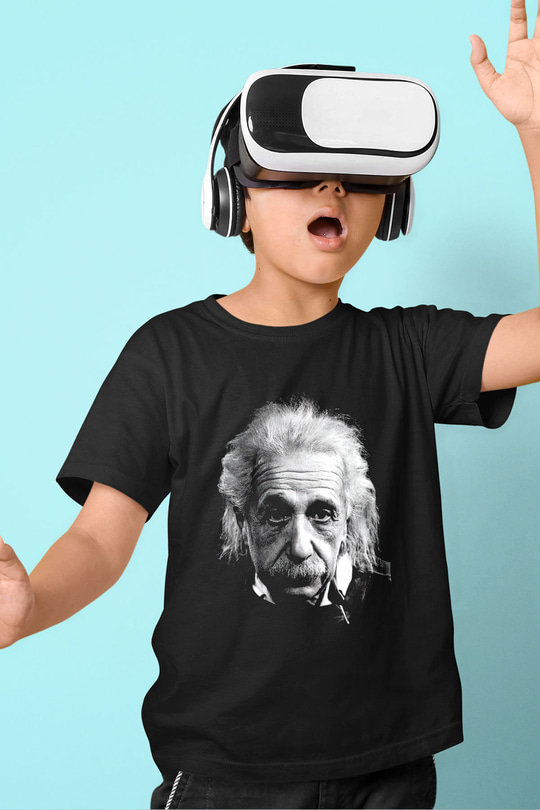 Einstein Baskılı Siyah Unisex Çocuk Tişört