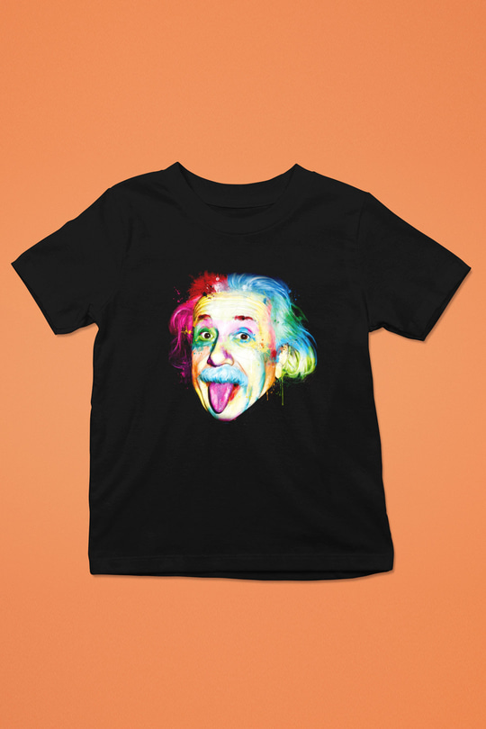Einstein Baskılı Siyah Unisex Çocuk Tişört