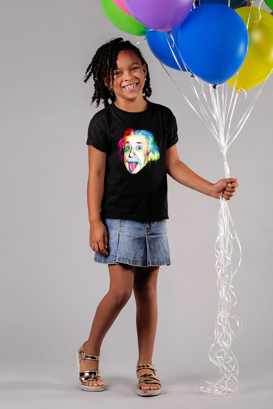 Einstein Baskılı Siyah Unisex Çocuk Tişört