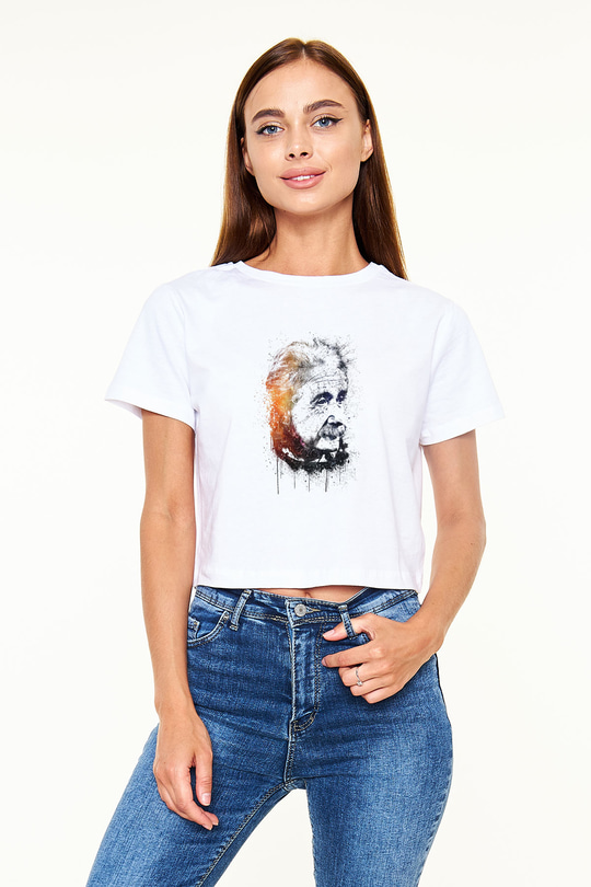 Einstein Beyaz Croptop Tişört
