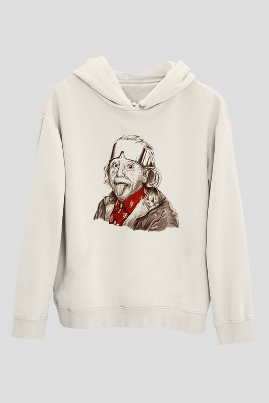 Einstein Beyaz Unisex Kapşonlu Sweatshirt