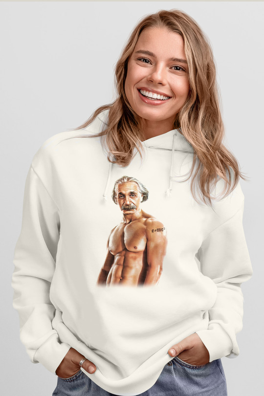 Einstein Beyaz Unisex Kapşonlu Sweatshirt