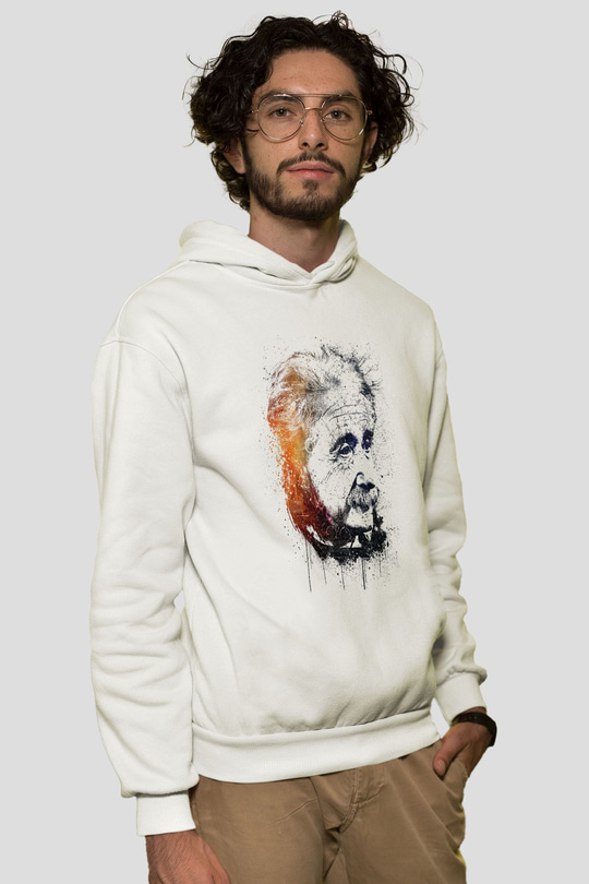 Einstein Beyaz Unisex Kapşonlu Sweatshirt
