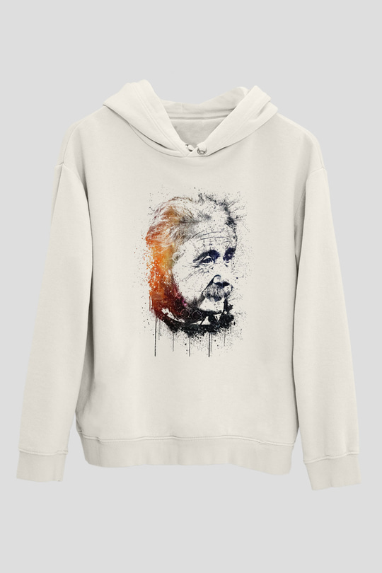 Einstein Beyaz Unisex Kapşonlu Sweatshirt