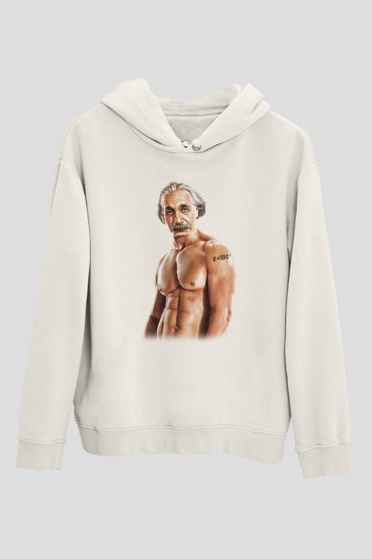 Einstein Beyaz Unisex Kapşonlu Sweatshirt