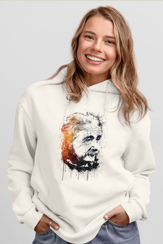 Einstein Beyaz Unisex Kapşonlu Sweatshirt