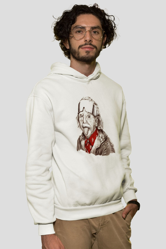 Einstein Beyaz Unisex Kapşonlu Sweatshirt