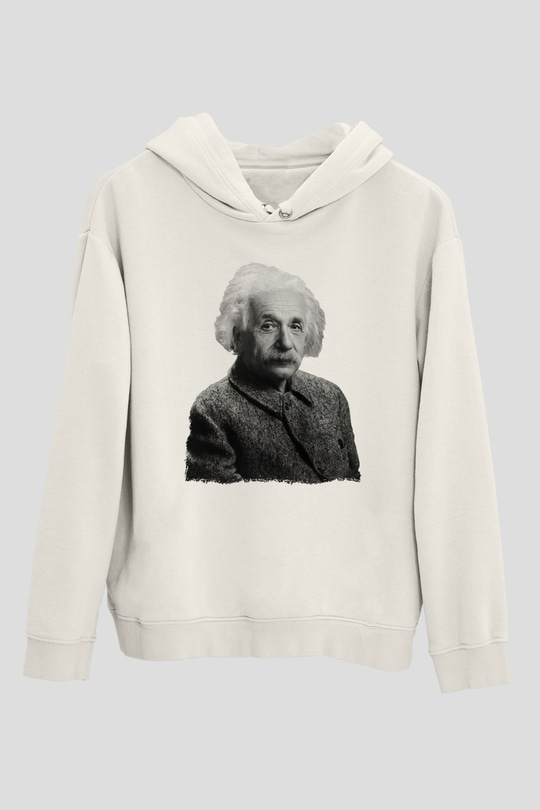 Einstein Beyaz Unisex Kapüşonlu Sweatshirt