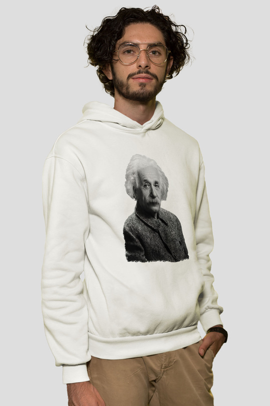 Einstein Beyaz Unisex Kapüşonlu Sweatshirt