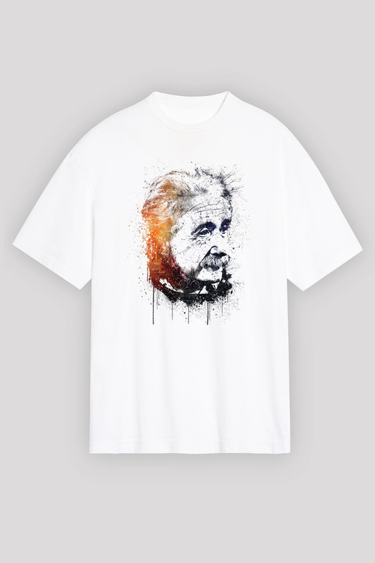 Einstein Beyaz Unisex Oversize Tişört T-Shirt