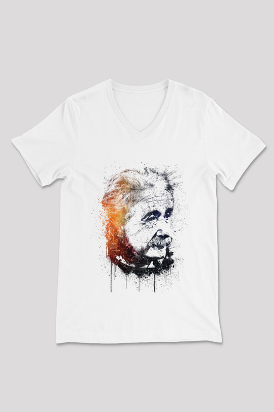 Einstein Beyaz Unisex V Yaka Tişört T-Shirt