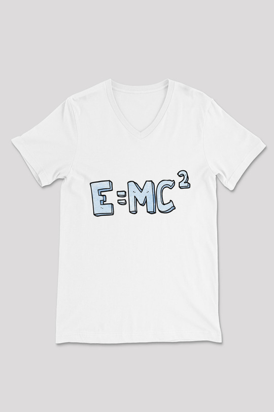 Einstein Beyaz Unisex V Yaka Tişört T-Shirt