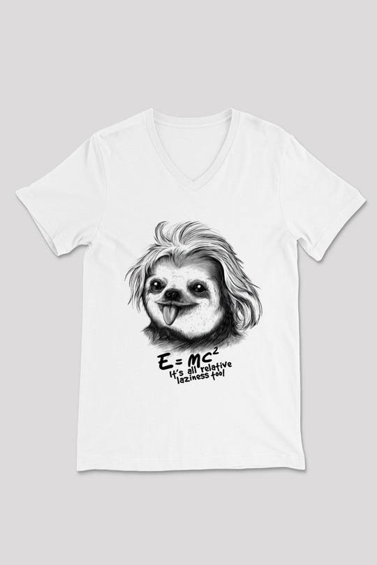 Einstein Beyaz Unisex V Yaka Tişört T-Shirt