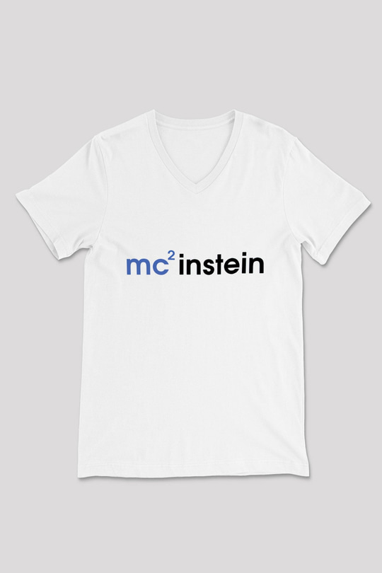 Einstein Beyaz Unisex V Yaka Tişört T-Shirt