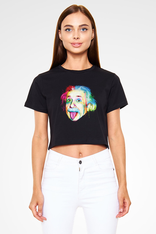 Einstein Siyah Crop Top Tişört