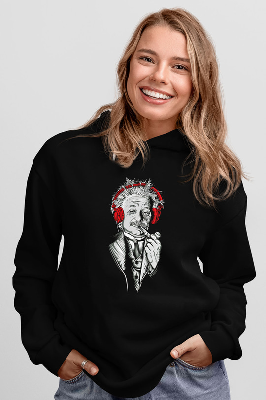 Einstein Siyah Unisex Hoodie
