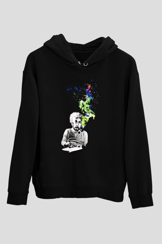 Einstein Siyah Unisex Kapüşonlu Sweatshirt