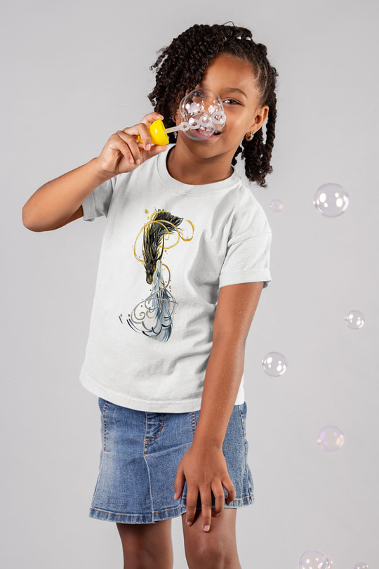 Ejderha Baskılı Beyaz Unisex Beyaz Çocuk Tişört - Tshirt