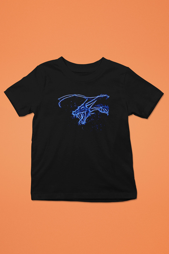 Ejderha Baskılı Unisex Siyah Çocuk Tişört - Tshirt