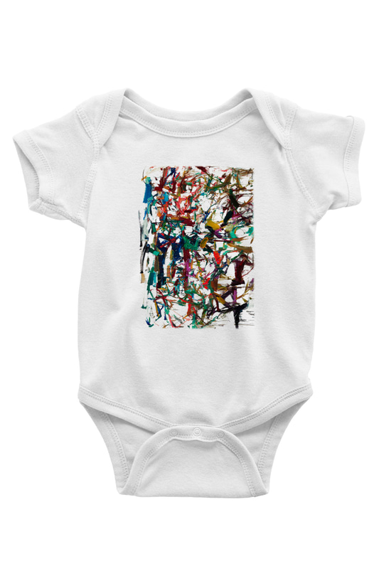 Ekspresyonizm Baskılı Beyaz Unisex Bebek Body - Zıbın