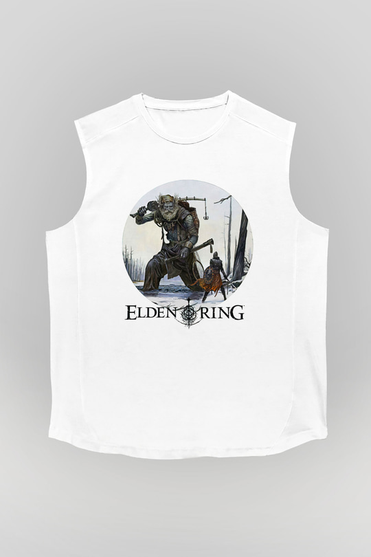 Elden Ring Baskılı Beyaz Unisex Kolsuz Tişört - Tshirt