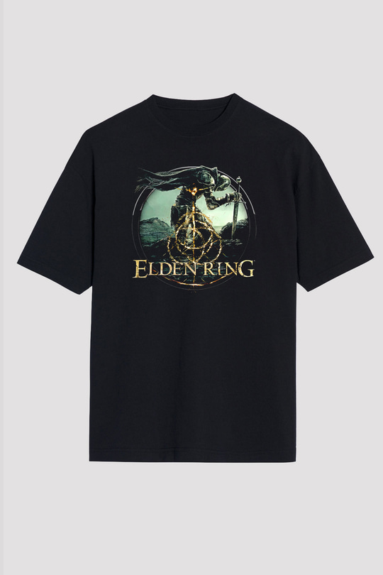 Elden Ring Baskılı Unisex Siyah Oversize Tişört - Tshirt