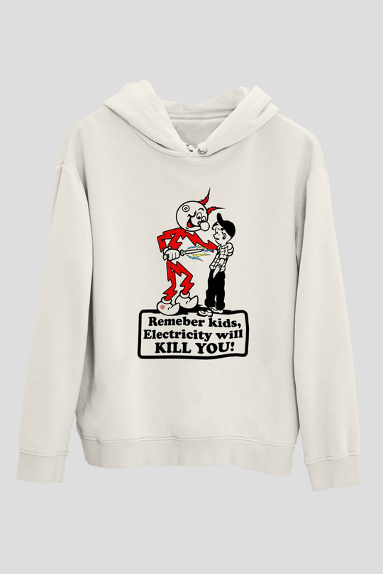 Elektrikçi Beyaz Unisex Kapüşonlu Sweatshirt