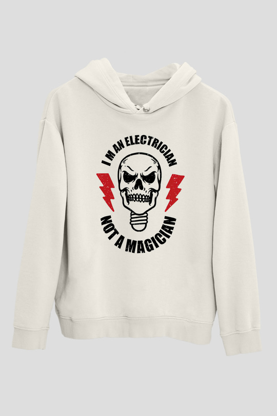 Elektrikçi Beyaz Unisex Kapüşonlu Sweatshirt