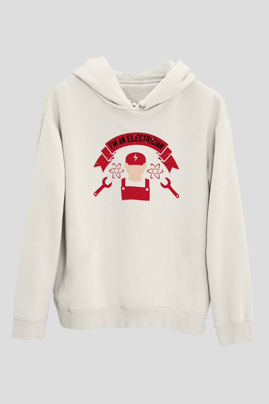 Elektrikçi Beyaz Unisex Kapüşonlu Sweatshirt