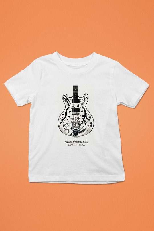 Elektro Gitar Baskılı Beyaz Unisex Beyaz Çocuk Tişört - Tshirt