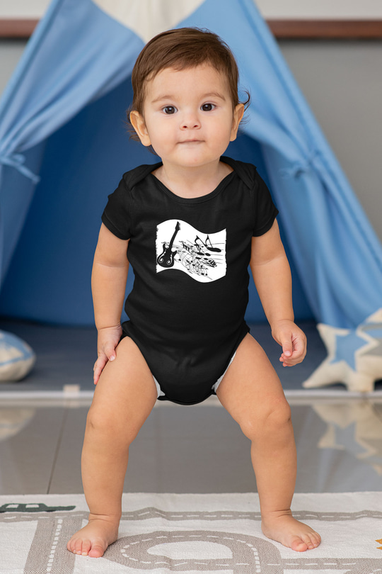 Elektro Gitar Baskılı Unisex Siyah Bebek Body - Zıbın