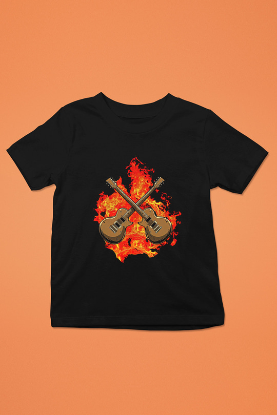 Elektro Gitar Baskılı Unisex Siyah Çocuk Tişört - Tshirt