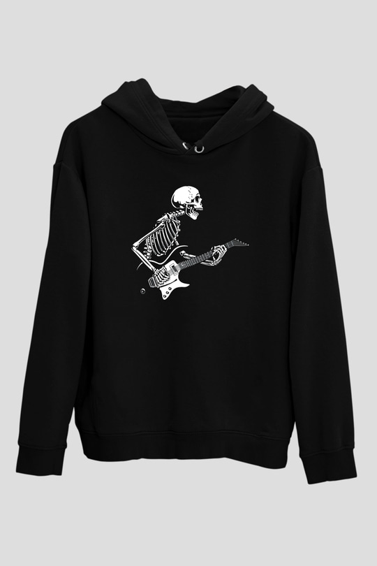 Elektro Gitar Baskılı Unisex Siyah Hoodie