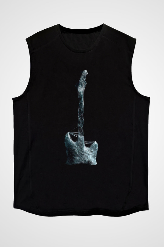Elektro Gitar Baskılı Unisex Siyah Kolsuz Tişört - Tshirt