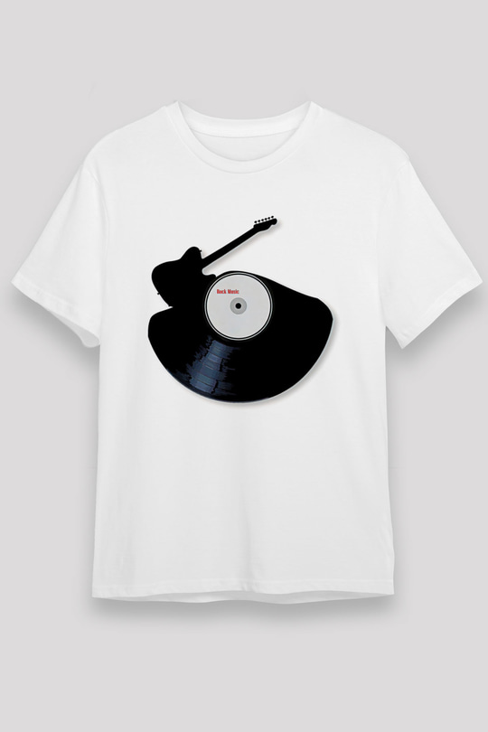 Elektro Gitar Unisex Baskılı Beyaz Tişört - Tshirt